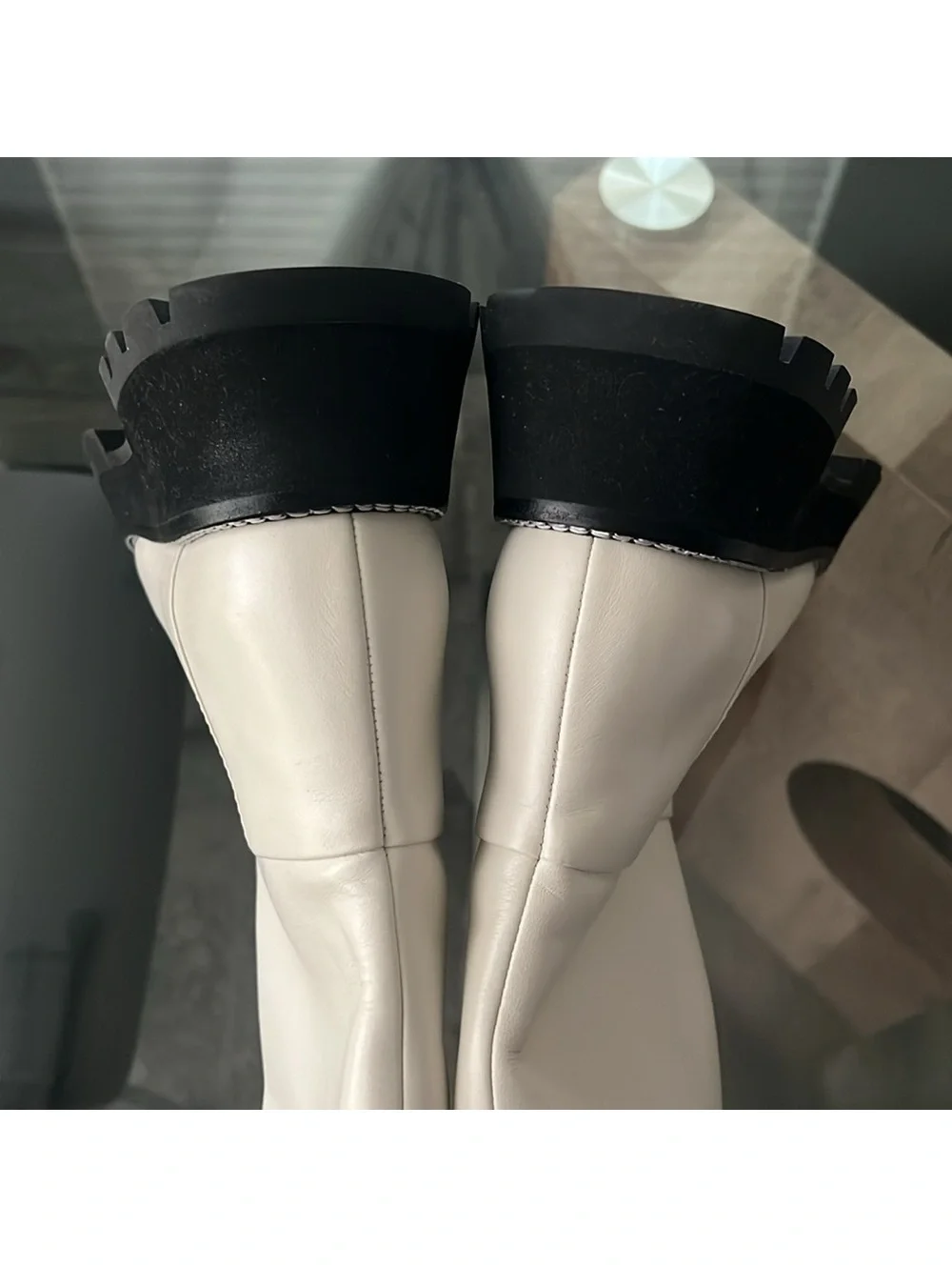 NEW 3.1 Phillip Lim Kate Lug Sole Knee High Boots in Bone/Black, Size 38.5